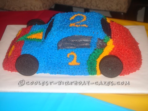 Colorful Homemade Race Car Cake