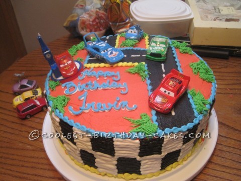 Cool Homemade Cars Birthday Cake with Toy Car Toppers