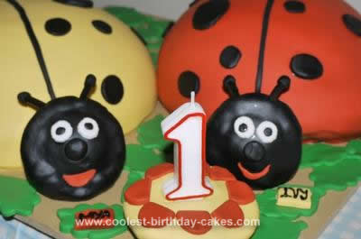 Homemade 1st Ladybug Birthday Cake for Twins