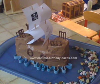 Homemade Vegan Pirate Ship Birthday Cake